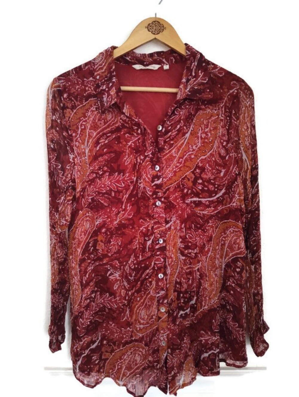 Soft Surroundings Beautiful Semi Sheer Lined Crepe Tunic Shirt Size Large